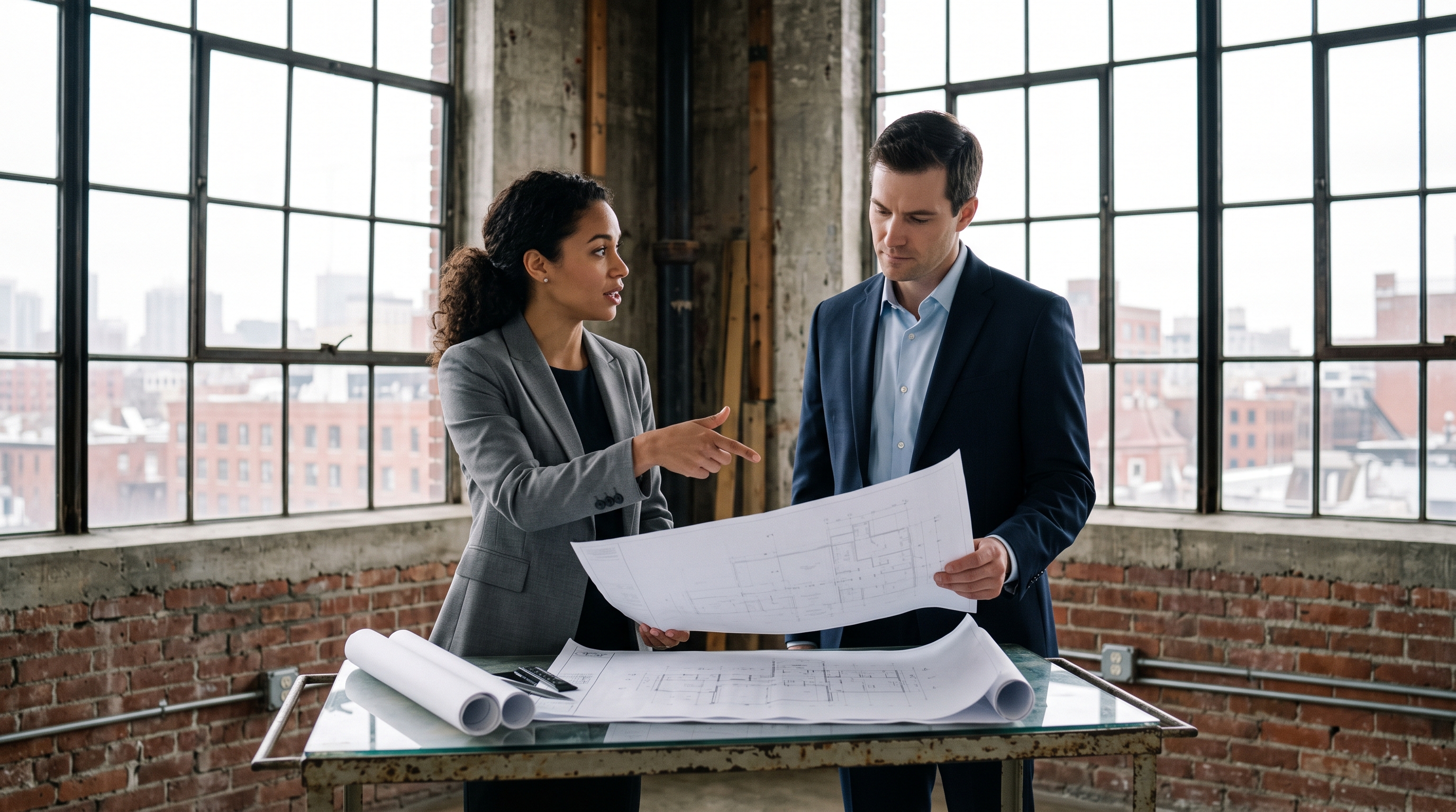 Commercial agent showing a property to a investor