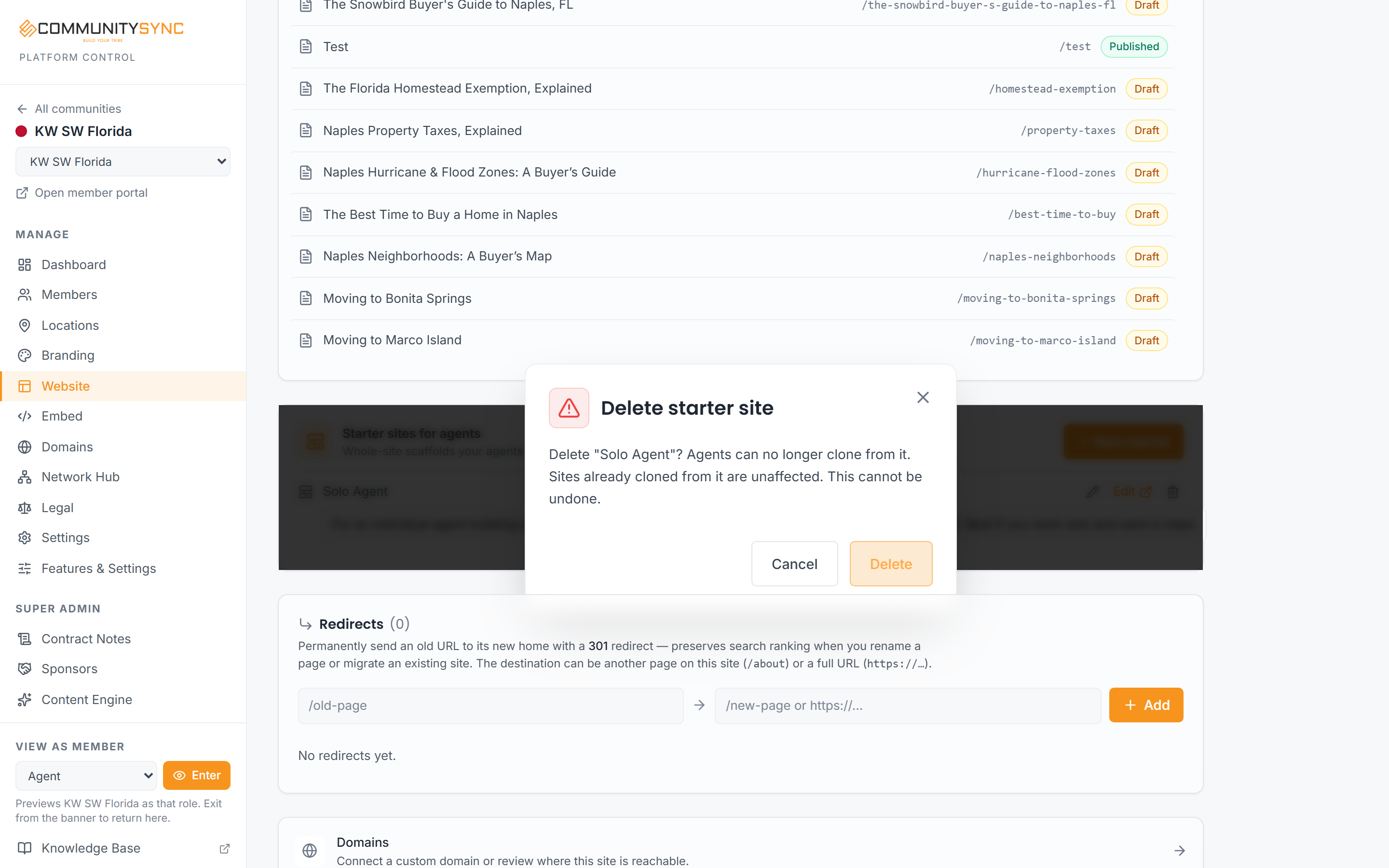 The delete-starter confirmation dialog
