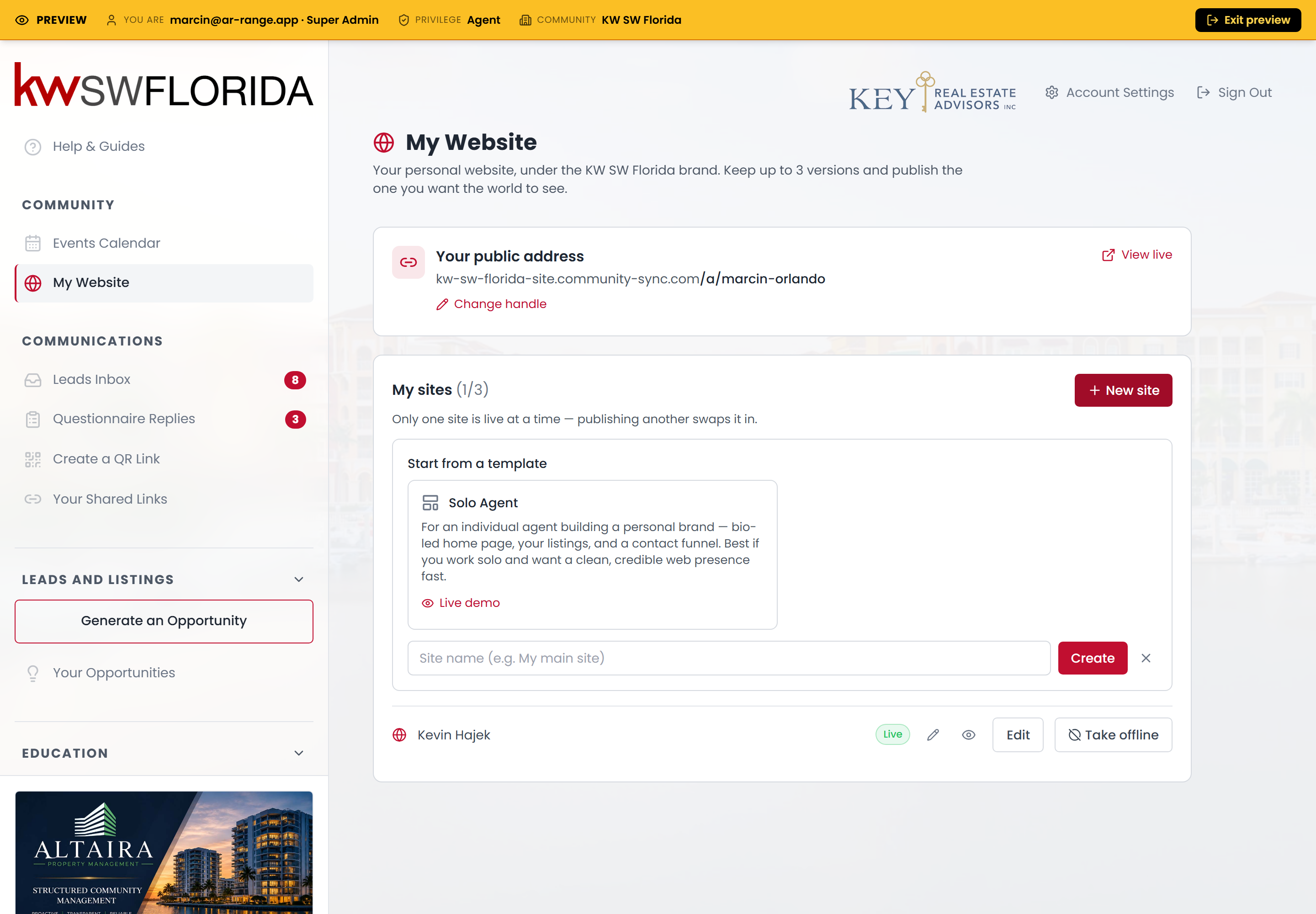 The Start from a template picker showing the Solo Agent starter