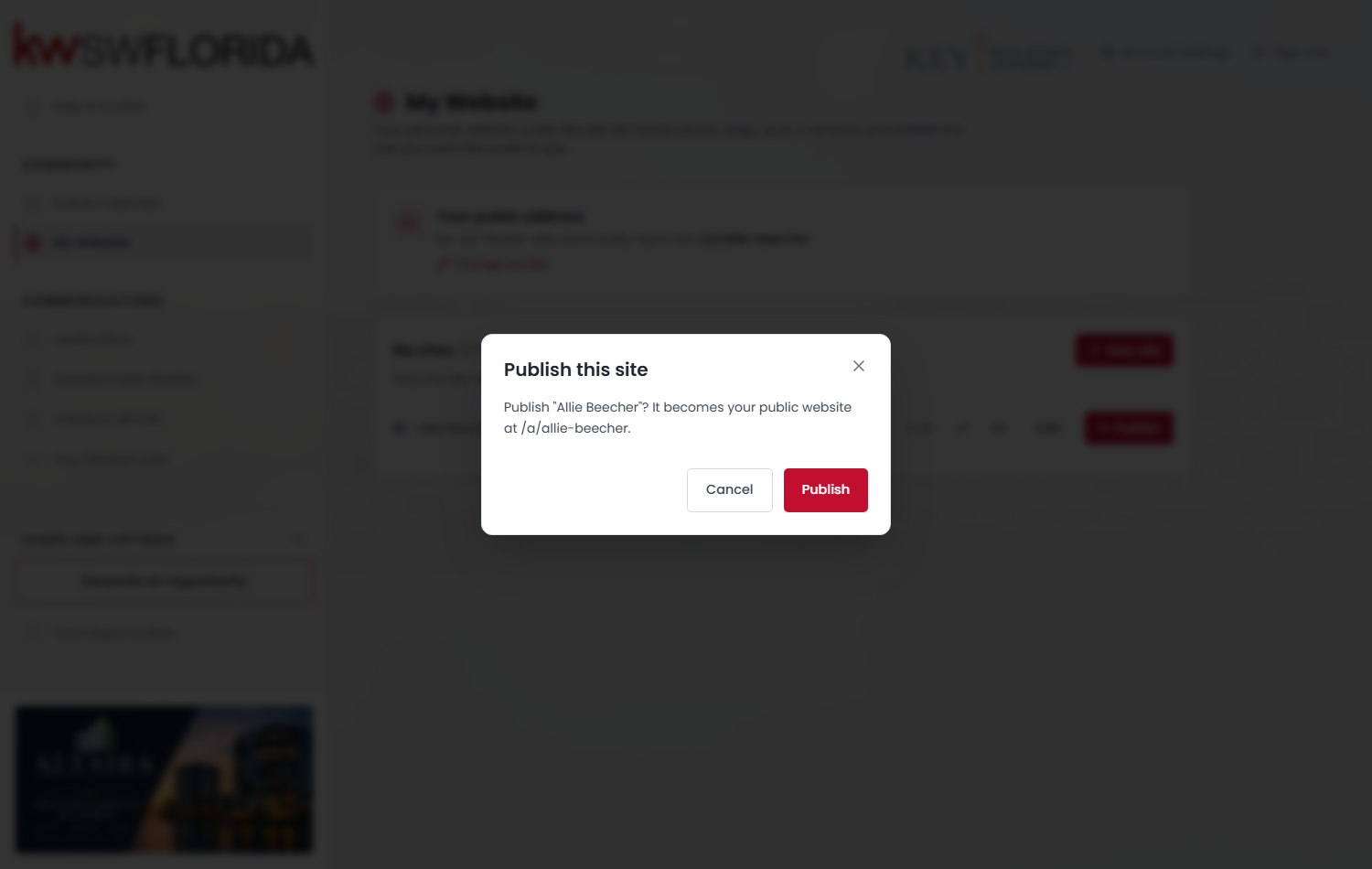 The publish confirmation